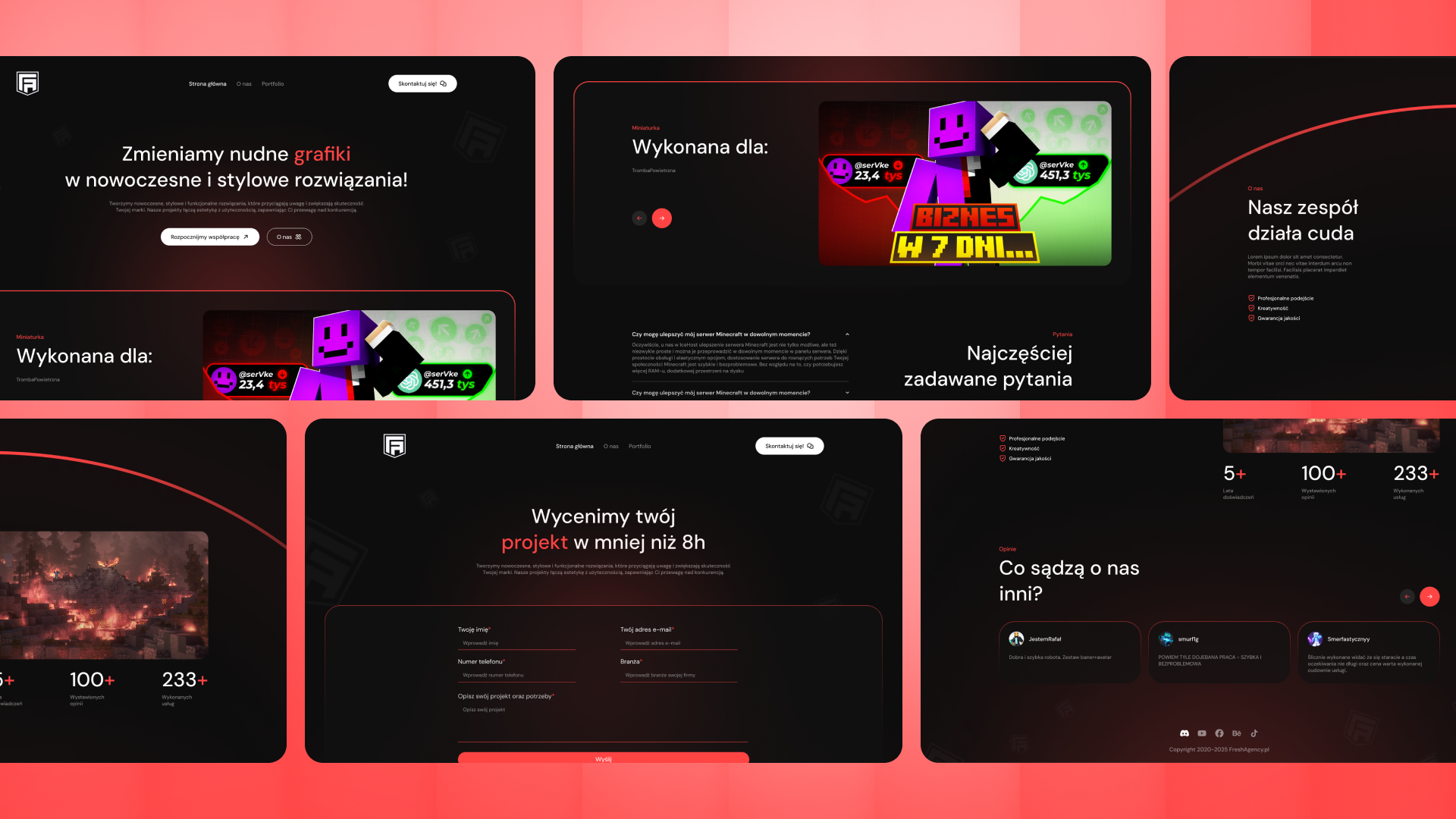 FreshAgency portfolio gaming strona główna UI