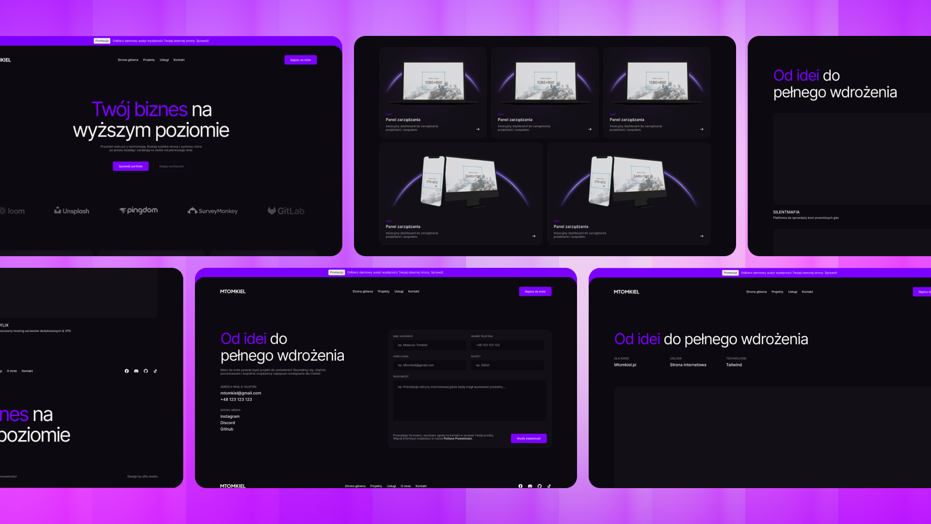 Mtomkiel strona portfolio layout UI