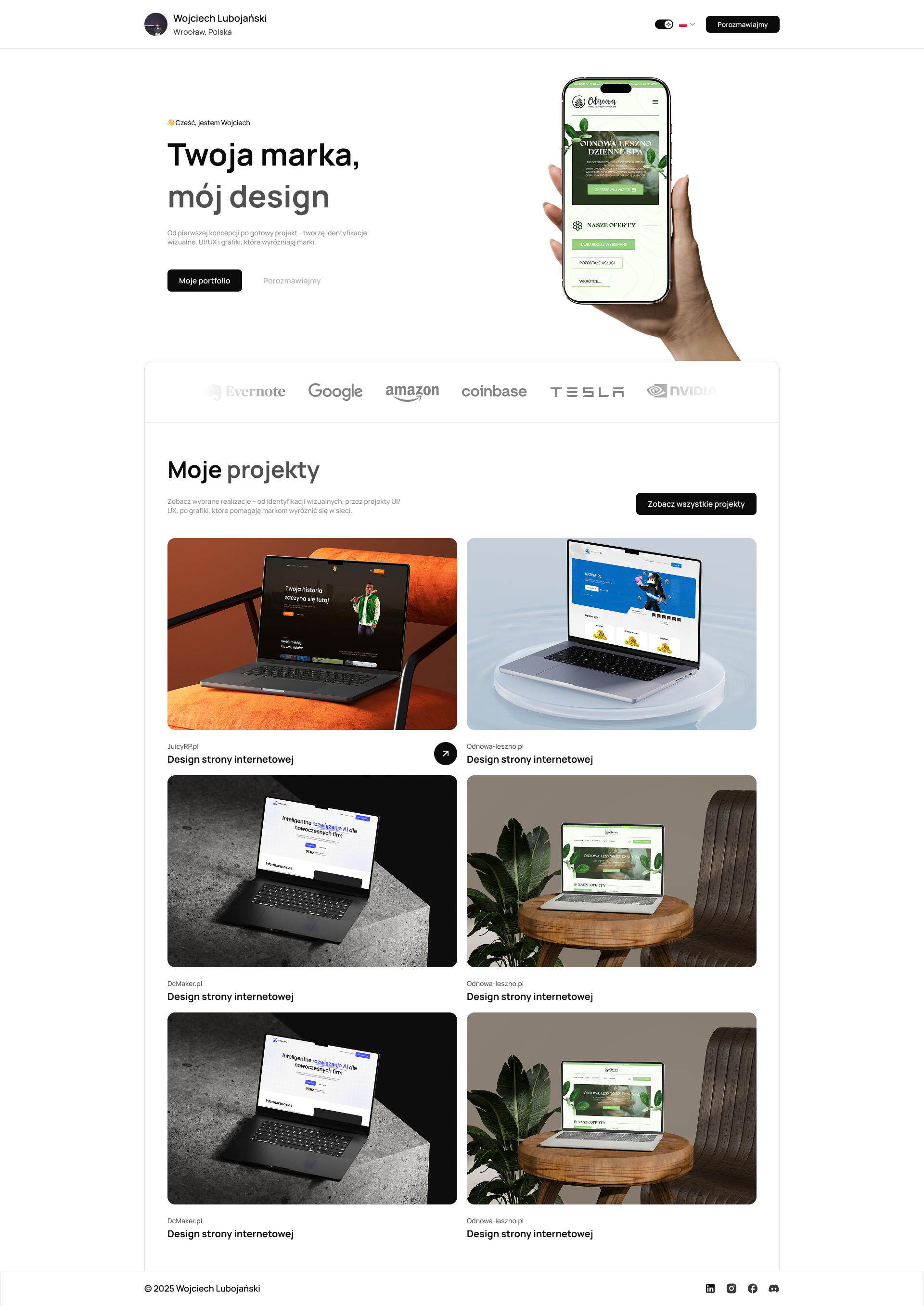 Strona portfolio layout UI